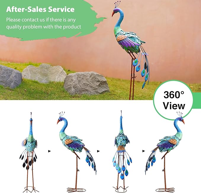Goodeco 33.5 Inch Metal Peacock Garden Decor - Stunning Decorations for Home Yard Art, Ideal Peacock Gifts for Women & Ornamental Delight