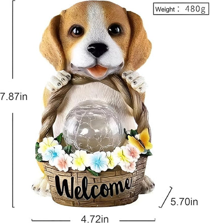 Fairy Garden Statues,Fairies Garden House with Solar Powerd Night Light,Yard Decorations Outdoor Fairy Yard Accessories Decor for Outside (Dog)