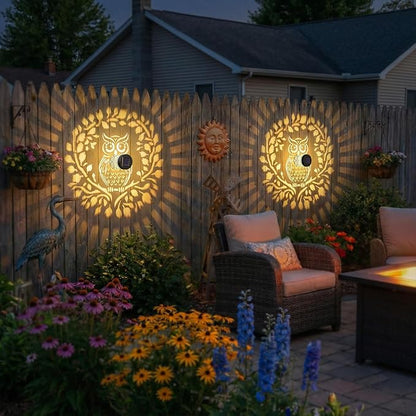 Gardsee Solar Fence Lights Outdoor 2 Pack Deck Step Wall Lights Butterfly Metal Waterproof LED Warm Yellow Light for Garden Post Patio Backyard Yard Decor (Black 7)