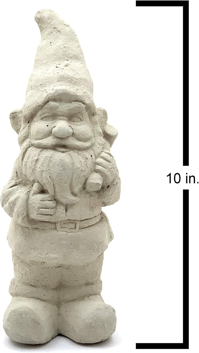 Garden Gnome with Mallet: Solid Durable Stone Statue with Vintage Texture. Sealed for Outdoors. Handcrafted USA. (Classic/White)