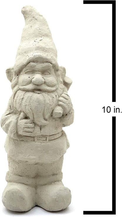 Garden Gnome with Mallet: Solid Durable Stone Statue with Vintage Texture. Sealed for Outdoors. Handcrafted USA. (Classic/White)