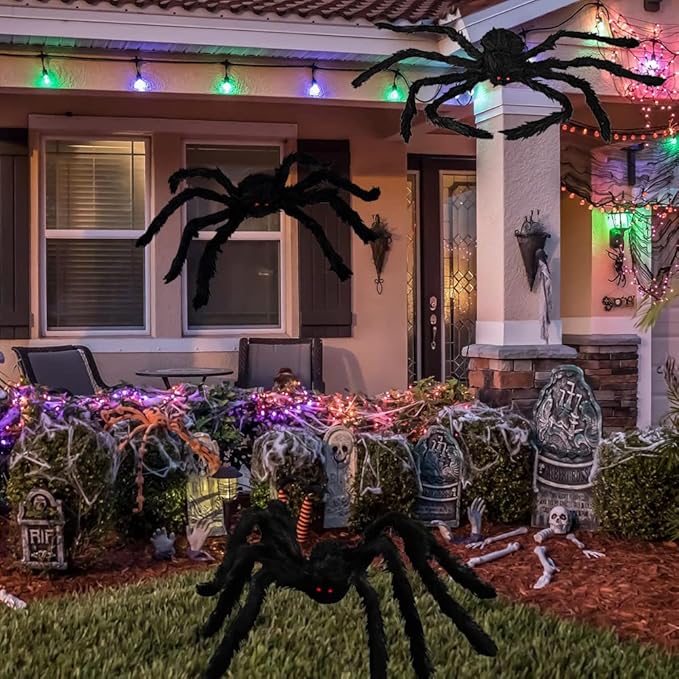 WODMAZ 6 Packs Halloween Spider Outdoor Decorations, Scary Hairy Large Spider Decorations with Different Sizes for Halloween Outside Yard Lawn Garden Decor (12" 12" 20" 24" 35.5" 49.5")