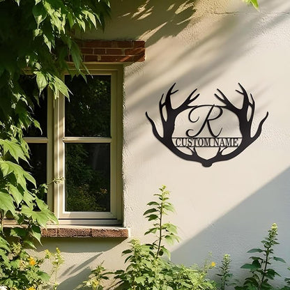 Personalized Antler Metal Cabin Sign | Custom Metal Sign | Family Sign Wall Art | Outdoor Deer Hunter Gift | Monogram Last Name Sign | Camper Gift | Buck Deer Hunting Porch Sign | Letter Cabin Decor