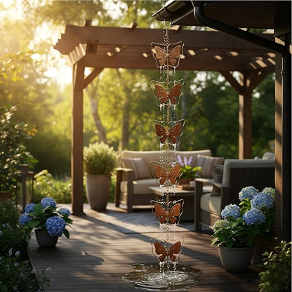 Metal Butterfly Rain Chain for Gutters, Rust Resistant Outdoor Rain Catcher, Perfect for Heavy Rain, Indoor/Outdoor Decoration, Dark Bronze Finish