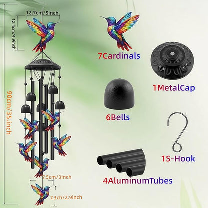 Outdoor Hummingbird Wind Chimes: Colorful Metal Commemorative Gifts of 7 Handmade Hummingbirds, Soothing Melodies in Gardens, Courtyards, and Terraces