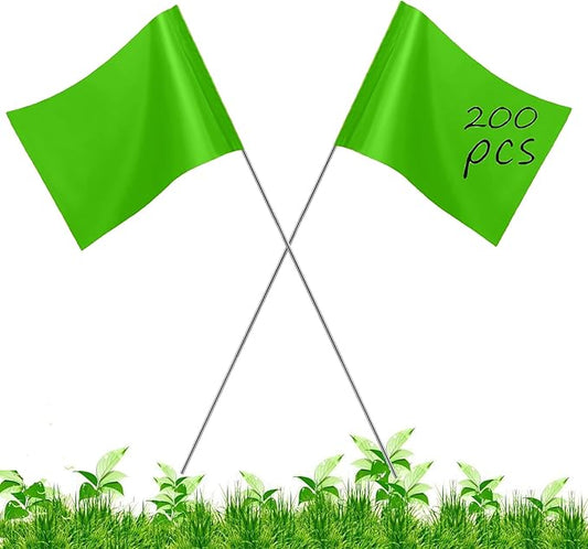 200Pack Green Marking Flags, JIZHGRAD 15x4x5 Inch Marker Flags Use for Yard & Lawn, Boundary & Dog Training, Survey & Landscape, Sprinkler & Surveyor, Garden & Construction, High Visibility, Sturdy, Versatile, UV & Weather Resistant