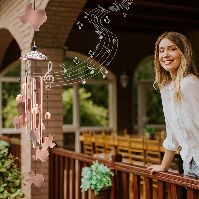 Yuntau Texas Decor Wind Chimes Texas Gifts Souvenirs 36" Outdoor State Map Memorial Wind Chimes with 4 Aluminum Tubes for Garden Hanging Patio Decor