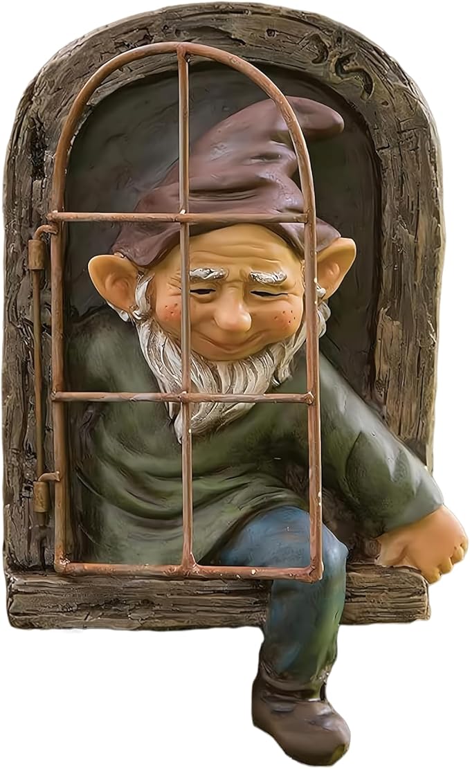 12" Real Gnome Tree Face Hugger Statue,Garden Decoration Climbing Decor Outdoor,Whimsical Fairy Door Tree Face Figurine Lawn Patio Decor,Funny Elves Peeker Sculpture Hanging Yard Art