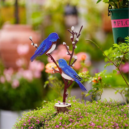 Wrought Iron Bird Decoration Metal Iron Art Animal Bird Hanging Ornaments Cute Bird Art Iron Sculpture Creative Outdoor Silhouettes Garden Crafts for Garden (Blue)