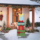Afirst Christmas Yard Stakes Gift Box Christmas Yard Decorations Detachable 4 Stacked Gifts Boxes Metal Yard Stakes Outdoor Xmas Stake for Lawn Pathway Outdoor Decoration