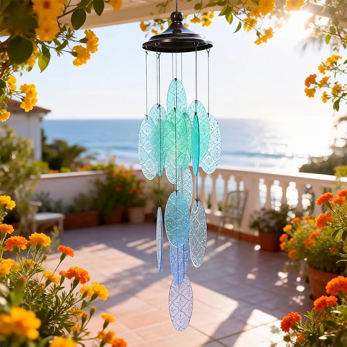 MUMTOP Wind Chimes for Outside, Stained Glass Wind Chime Windchimes for Patio, Outdoor,Garden,Yard,Coastal,Window,Home Decor or Gifts for Women