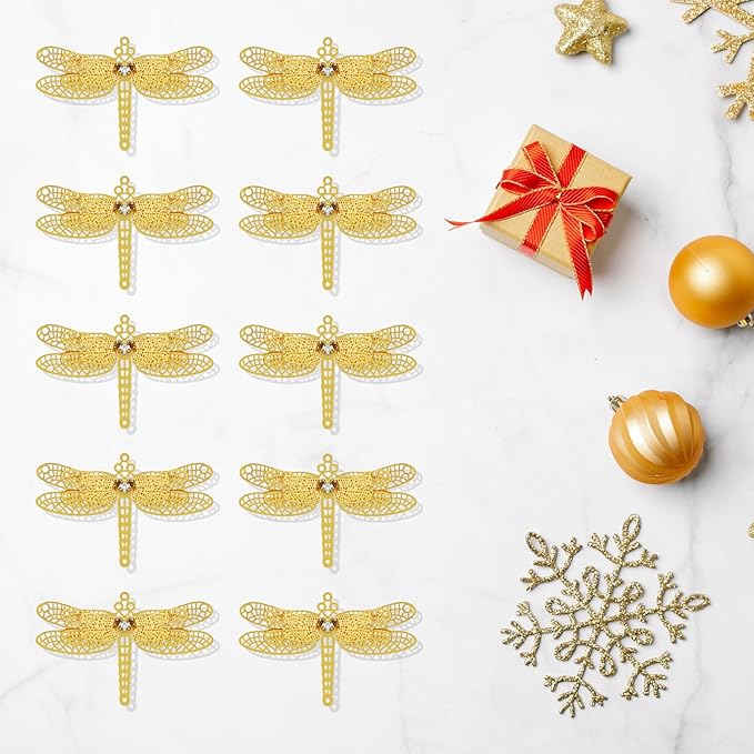 10pcs Gold Dragonfly Suncatcher Hanging Window Pendant DIY Metal Part Ornament Gifts