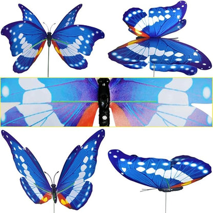 Giant Butterfly Garden Stakes Decorations Outdoor 3D Blue Butterflies Lawn Decorative Yard Decor Patio Accessories Ornaments PVC Gardening Art Christmas Whimsical Gifts (Pack of 24)