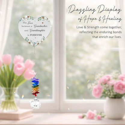 Gifts for Grandma - Mother’s Day Birthday Gift - Meanigful Keepsake - Heartfelt Gift for Grandmother Mom Mama Nana from Granddaughter Daughters - Crystal Rainbow Maker - Hanging Window Decor