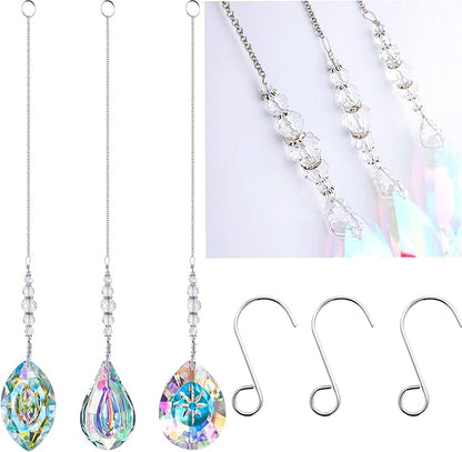 YU FENG 3PCS Crystal Suncatcher Set, Hanging Glass Prism Rainbow Maker for Window, Home & Garden Decor Light Catchers