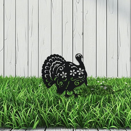WADORN Turkey Decorative Silhouette Garden Stakes, Metal Turkey Animals Stakes Statues Ornaments Lovers Gifts Yard Art Black Silhouette Yard Outside Decor for Backyard Patio, 8.27x12.2 Inch