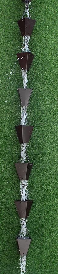 KAM Home Bronze Tapered Square Cups Rain Chain with Installation Kit (Brown, 13)