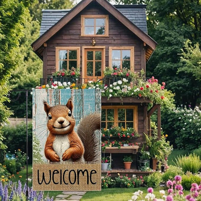 Spring Summer Garden Flag Welcome Garden Flags 12x18 inch Double Sided Small Burlap Squirrel Decor Yard Lawn Outdoor Home Decoratio