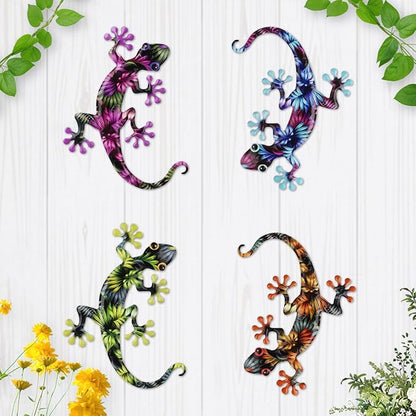 4 Pcs Metal Gecko Wall Art Outdoor Decor Metal Lizards Wall Decor Lizard 8.7 * 11.8 Inch Suitable for Hanging in Yard Garden Patio Fence Home, Idea Gifts for Mom Father Friends