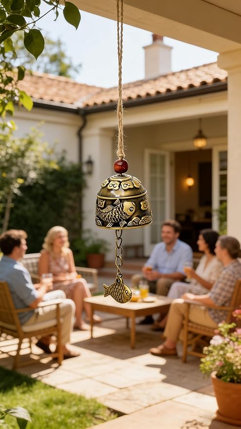 2pcs Vintage Style Feng Shui Wind Chimes - Handcrafted Metal Dragon Fish Decor for Patio & Home
