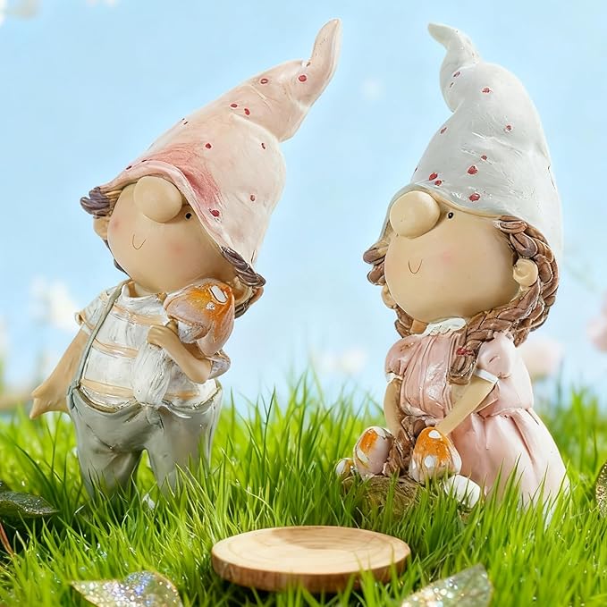 Fairy Garden Kit Set of 2 Whimsical Boy and Girl Mushroom Fairy Figurines Resin Miniature Fairies Garden Decor Accessories Outdoor Patio Yard and Summer Decorations for Home
