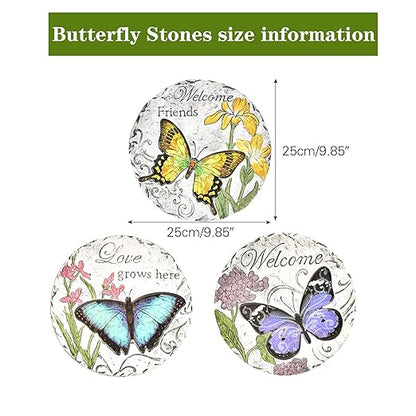 Sungmor 3PC Pretty Garden Stepping Stones, 9.8" Large Concrete Decorative Stones with Beautiful Pattern, Unique Outdoor Lawn Accents, Yard Walkway Flower Bed Wall Shelf Welcome Friends Decorations
