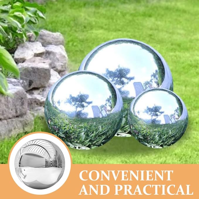 Polished Stainless Steel Gazing Ball Shiny Reflective Garden Sphere for Lawn Decoration 12-inch Mirror Garden Globe Ornament