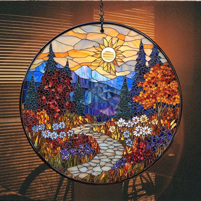 Moutain Range Acrylic Suncatcher Stained Glass Effect Window Car Hanging Christmas Ornament Indoor Outdoor Decor Garden Sun Catcher Panel for Scenery Lover for Women Mom Grandma