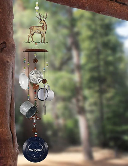 Sunset Vista Designs 14758 Deer and Dishes Metal Wind Chime, Galvanized
