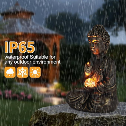 nawaza Buddha Statue Garden 9″ Solar Resin for Home Decor Yard Garden Patio Lawn Ornaments, Prayer Spiritual Living Figurine, Decor Outdoor Buddha Figurine Premium Bronze