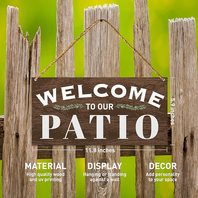 Patio Wood Sign Decor, Welcome Sign for Patio Front Back Porch Decoration Deck Bar Garden Backyard Decor, Housewarming Gifts for Women Men New House Home, Welcome to Our Patio