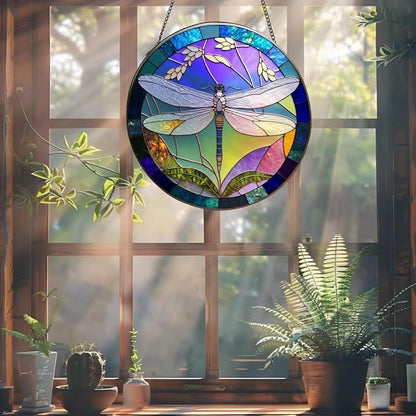 Suncatcher Dragonfly Stained Glass Suncatchers Stained Glass Ornament for Home Decor Indoor Wall Art Gift for Mother Women Friends (Dragonfly, M)