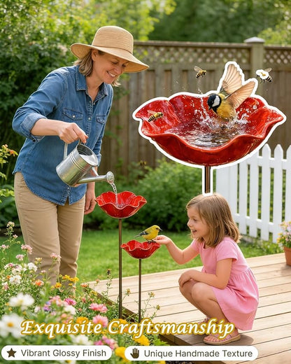 Metal Flower Garden Stakes Bird Bath Handmade, Bee Watering Station, Bees Bath for Garden Metal Bee Water Feeder with Flower Design, Colorful Butterfly Bees Bath Bowl for Outdoor Yard Decor (5PCS)