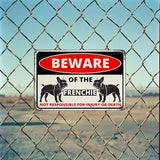 Beware Of The Dog Frenchie Sign Aluminum Metal Tin Signs Outdoor Yard Sign Warning Sign For Fence Yard Home Kitchen Farm Garden Wall Decor 8x12 Inch