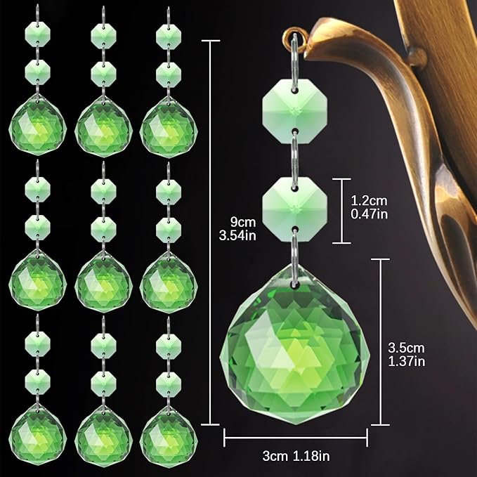 Pack of 10 Green Crystal Ball Prism 30mm Suncatcher Chandelier Prisms Part Decor Rainbow Maker