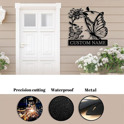 Custom Butterfly Metal Sign,Personalized Butterfly House Number Signs,Personalized Gardener Name Sign,Garden Patio Wall Decor (Style-5)
