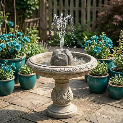 Realistic Granite Rock Solar Bird Bath Fountain, Exquisite Solar Fountain for Bird Bath, Solar Powered Water Fountain with 10 Nozzles, for Garden, Pond, Bird Baths (White)
