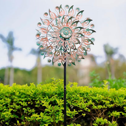 DREAMYSOUL Metal Wind Spinner, 16.5" Dia *64" Tall Large Wind Spinners Outdoor, 5 Pronged Kinetic Wind Sculptures & Spinners for Garden and Yard (Bronze)