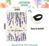 Baccessor Spring Summer Welcome Floral House Flag 28 x 40 Inch Vertical Double Sided Burlap Lavender Purple Flower Farmhouse Easter Yard Flag Holiday Seasonal Yard Outdoor Outside Decoration