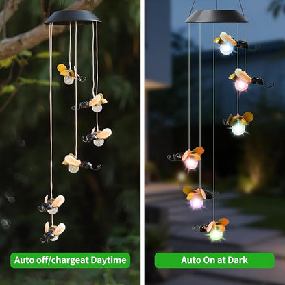 Solar Bee Wind Chimes for Outside Garden, Patio, Yard – Decor for Festivals/Birthday/Christmas, for Women Mom Home Garden Patio Decor