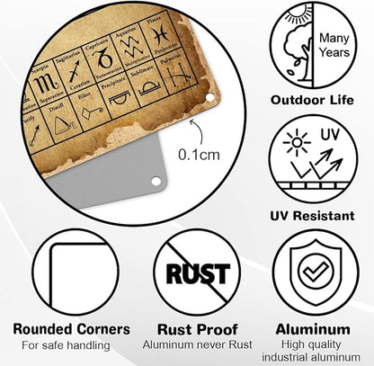 The Alchemical Table Of Symbols, Occult Wall Hanging Metal Sin Rust Free 9" X 11", Pre-Drilled Holes, Weather Resistant
