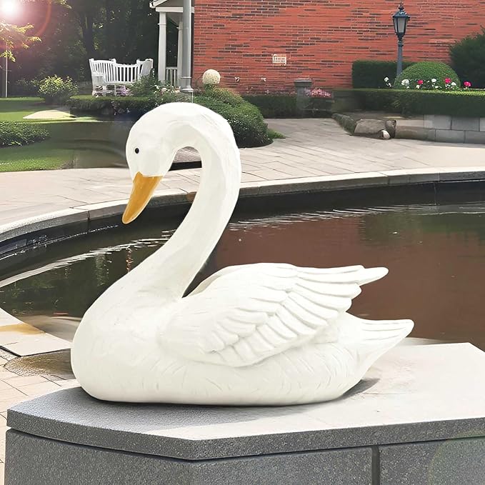 Swan Statue for Garden Decor – 7.5" Resin Figurine in Grey-White Finish, Elegant Bird Sculpture for Indoor Outdoor Display, Home, Patio, or Yard Ornament