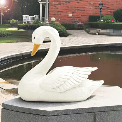Swan Statue for Garden Decor – 7.5" Resin Figurine in Grey-White Finish, Elegant Bird Sculpture for Indoor Outdoor Display, Home, Patio, or Yard Ornament