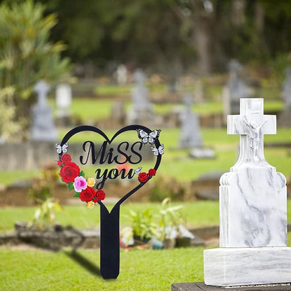Cemetery Decorations for Grave, Happy Mom Dad Grave Decorations for Cemetery, Memorial Heart Graves Markers for Outdoors