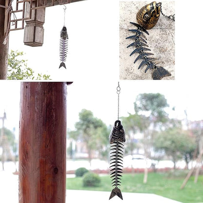 Fish Wind Chime, Fishbone Wind Chime, Fish Bone Cast Iron Wind Chimes Vintage Metal Wind Chimes Outdoor Soothing Melody for Garden Home Yard Porch Hanging Decor (Bronze)