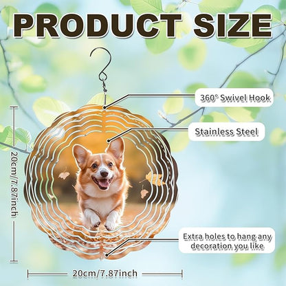 Pet Dog Wind Spinners Outdoor, Hanging Wind Spinner for Garden Decoration, 8 inch 3D Stainless Steel Metal Wind Sculpture for Indoor/Outdoor Decor