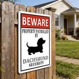 Dachshund Metal Tin Sign Dachshunds Home Decor Beware Property Patrolled by Dachshund Security Signs Funny Beware of Dog Sign Dogs Wall Art for Indoor Outdoor Dachshunds Gifts for Dog Lovers 8x12 Inch