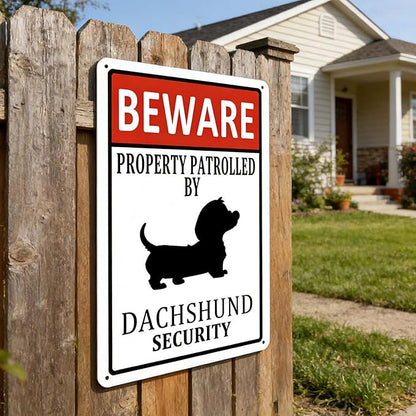 Dachshund Metal Tin Sign Dachshunds Home Decor Beware Property Patrolled by Dachshund Security Signs Funny Beware of Dog Sign Dogs Wall Art for Indoor Outdoor Dachshunds Gifts for Dog Lovers 8x12 Inch
