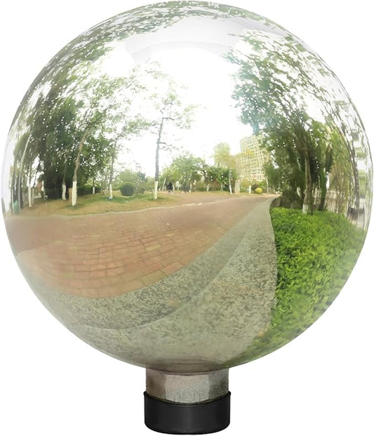 VCUTEKA Gazing Ball, Glass Mirror Polished Hollow Ball Reflective Garden Sphere, Gazing Globe for Home Garden Lawn Outdoor Ornament Yard Decorative, 10-Inch, Silvery