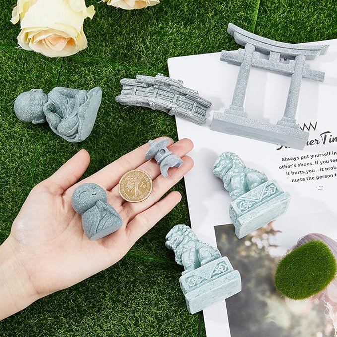 SUPERFIDINGS 7 Styles Pagoda Lion Garden Statue Japanese Pagoda Torii Gate Stone Footbridge Figurines for Landscape Balcony Garden Patio Porch Yard Art Ornament